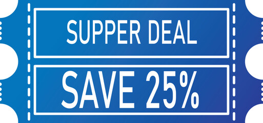 Red and blue promotional coupon design with text elements