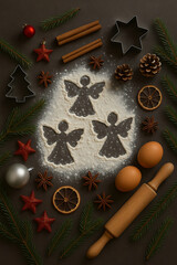 Christmas Angel Cookie Baking Flat Lay