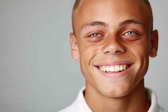 Portrait of a man with short hair, wearing a neutral shirt. Model generated by artificial intelligence.