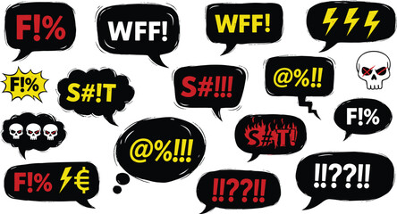 Expressive outburst bubbles with comic book style profanity for modern, edgy designs, perfect for social media, branding, and impactful visual communication