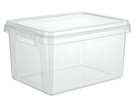 Clear plastic rectangular storage box with a transparent lid