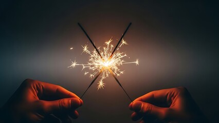 Hands Holding Sparklers Creating a Starburst of Light and Sparks fireworks celebration