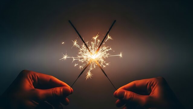 Hands Holding Sparklers Creating a Starburst of Light and Sparks fireworks celebration