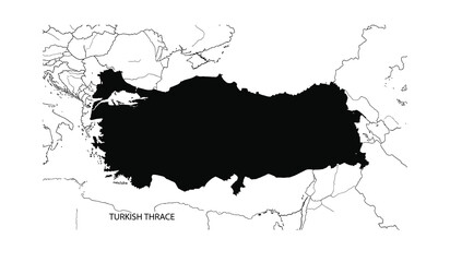 Obraz premium Detailed black and white map of turkey with bordering countries