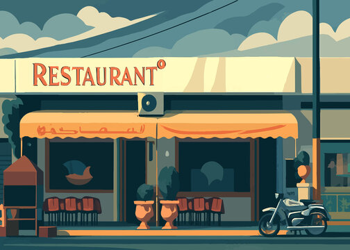 Tunisian Street Bar Illustration - Vibrant Urban Scene with Arabic Details