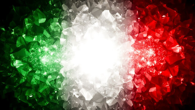 Abstract vibrant italian flag colors with glowing light and sparkling texture background
