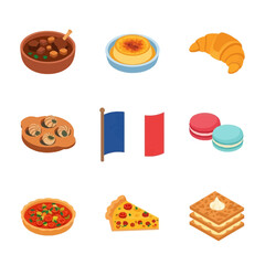 An Array of Classic French Culinary Delights, Desserts, and Savory Dishes as Icons