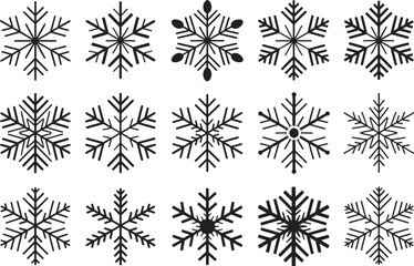Black Winter Snowflake Vector Icon Collection