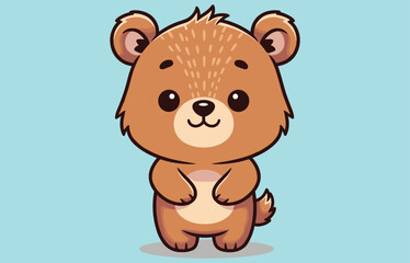 Cute cartoon bear character, standing upright, smiling animal illustration, brown teddy bear, kids design, nursery art, flat vector illustration