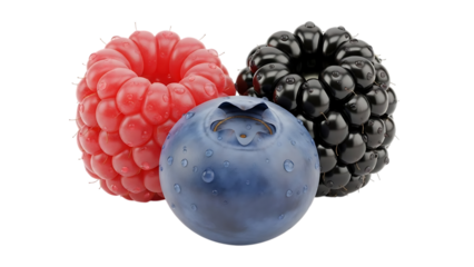 Assorted fresh berries including raspberry blueberry and blackberry isolated on transparent background perfect for healthy recipe and dessert ideas