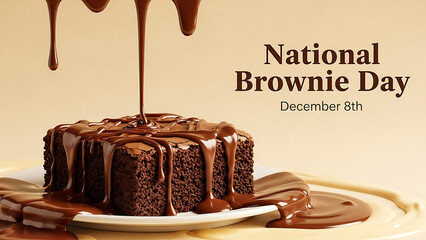 Decadent chocolate brownie drizzled with rich molten chocolate sauce for national brownie day celebration