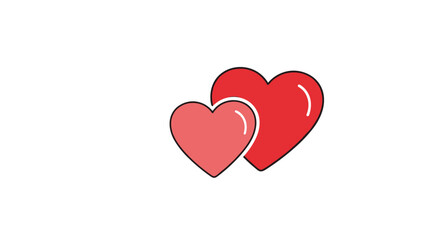 Two vibrantly colored red and pink hearts layered together symbolizing love romance and affection on a white background.