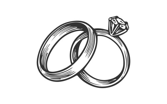 Wedding rings drawn icon set. Hand drawn engraved jewelry sketch illustration.
