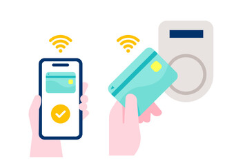 タッチ決済をする手元とクレジットカードのイメージイラスト