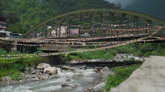 Motor Bridge over Badli River with Prayer Flags in Sahastradhara, Dehradun India