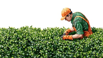 A man meticulously trimming a hedge with precision