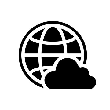 The globe merged with a cloud shape represents cloud networking, internet storage, and distributed systems. Ideal for cloud services, global connectivity platforms, and SaaS infrastructure diagrams.