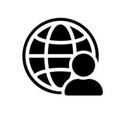 A globe with a user silhouette symbolizing worldwide users, international accounts, or global community access. Suitable for platforms with multi-region membership or global customer interfaces.