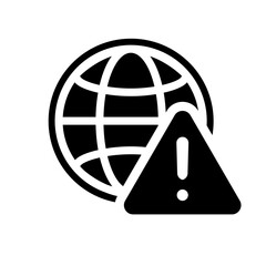 A globe with a warning triangle, expressing global risk alerts, system hazards, internet threats, worldwide issues, and critical notification indicators.