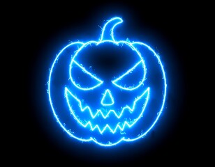Illuminated Jack-o'-Lantern: A Neon Blue Halloween Pumpkin Design on Dark Background