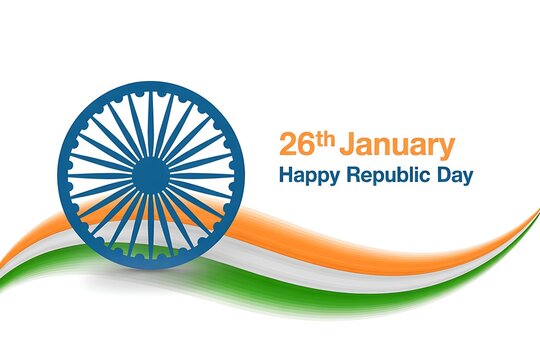 Abstract illustration of indian republic day celebration with ashoka chakra and flag wave isolated on white background