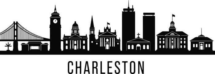 Naklejka premium Charleston south carolina skyline silhouette black and white