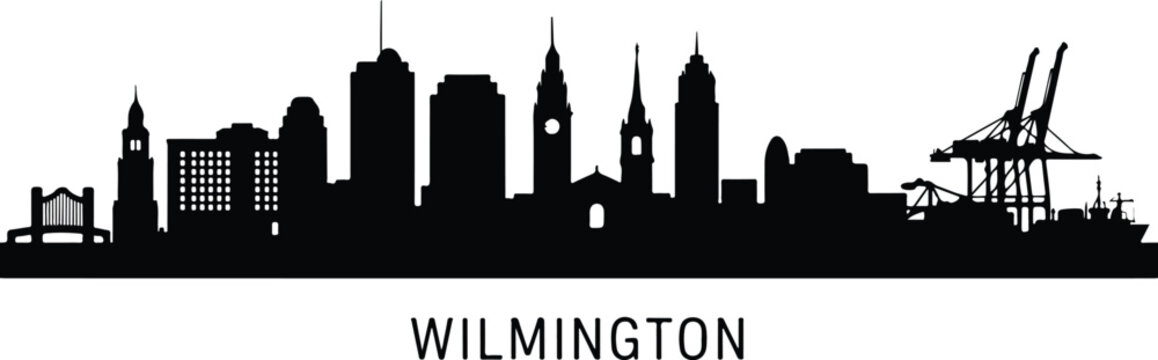 Wilmington delaware skyline silhouette with industrial crane