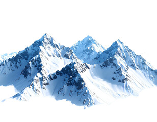 Snow-covered jagged mountain peaks isolated on a black backdrop