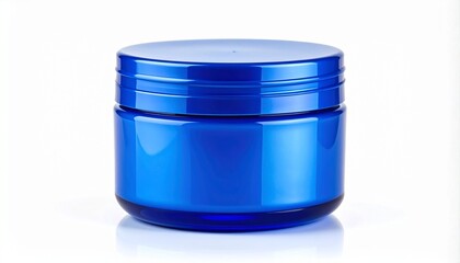Blue cylindrical container with matching lid on white background, minimal design for cosmetic packaging.