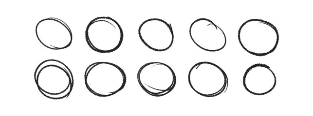 Hand drawn crayon circles set. Brushstroke texture circles. Vector EPS 10