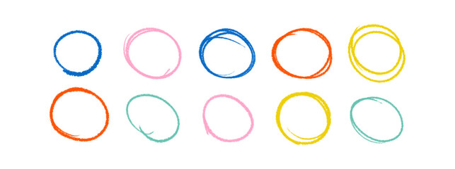 Hand drawn crayon circles set. Brushstroke texture circles. Vector EPS 10