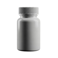 A white plastic pill bottle with a ribbed cap isolated on transparent background