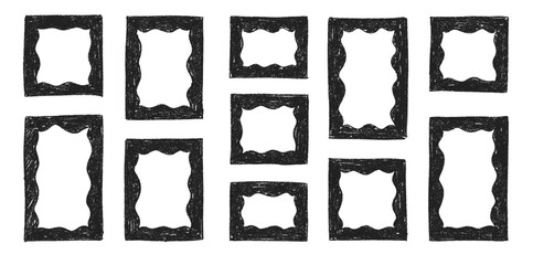 Hand drawn crayon rectangles set. Brushstroke texture rectangle frames. Vector EPS 10