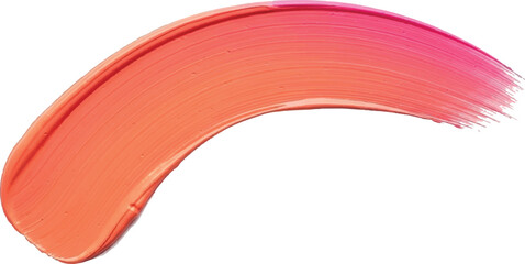 Curved smear of coral and pink cosmetic cream product.