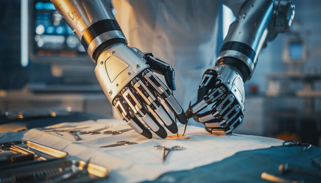 Surgical Robot Arms Precision Operation Robotic Surgery, Medical Technology, Healthcare, Advanced Robotic Arm Manipulation - Powered by Adobe