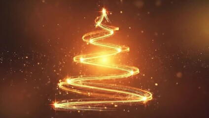 Golden christmas tree in a festive, magical display, with golden lights. Sparkle effect adds to the holiday spirit