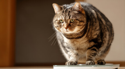 Domestic cat with signs of obesity thick belly and swollen fat muzzle. Sedentary lifestyle pet. Disease. Laziness. problems associated obesity due greater amount food treats we consume unhealthy diet