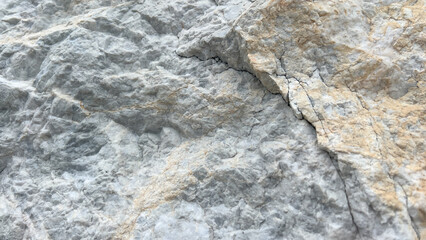 Close-up of grey rock surface with natural texture and cracks