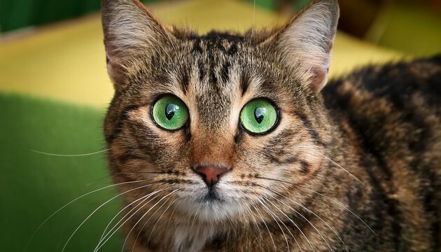 a beautifully detailed close up of a playful tabby cat with amazing green eyes evoking curiosity and charm perfect for conveying the essence of feline grace and beauty