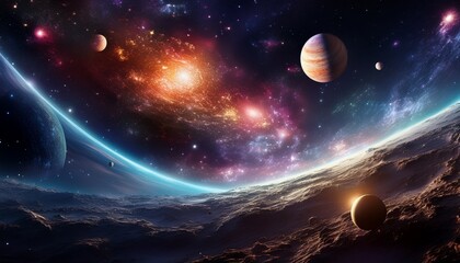 cinematic galaxy with vibrant planets and stars