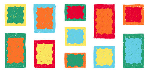 Hand drawn crayon rectangles set. Brushstroke texture rectangle frames. Vector EPS 10
