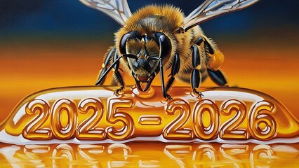 Bee on Golden Liquid with 2025-2026