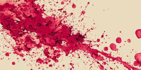 Naklejka premium Intense crimson liquid splatter radiates across a pale background surface.