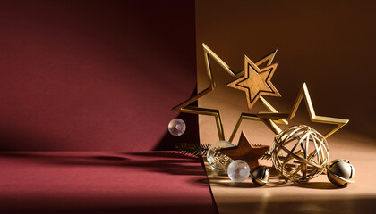 Festive Stars Elegant Christmas Ornaments on Divided Backdrop