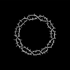 circular thorn wreath, featuring sharp, intertwined branches arranged in a clean, minimalist composition.