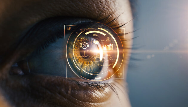 Futuristic Human Eye Scan with Digital Interface Biometrics, Security, and Technology.