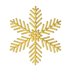 3D golden snowflake illustration. PNG with transparent background.	