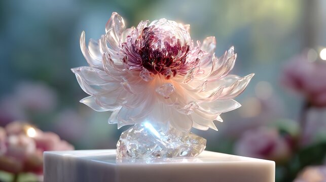 Crystal data flower blossoming light intricate petal organic technology Business background featuring beautiful crystal data flower translucent glowing petal unfurling reveal intricate light core set