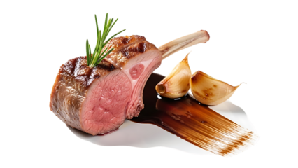Exquisite grilled lamb chop with garlic and rosemarya gourmet delight isolated on transparent background