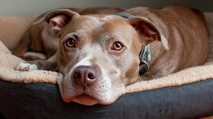 Cute fat dog sad because excess weight. Modern problem of obesity in pets due to overfeeding with food and treats. Concept diet and fight against excess weight in dogs and awareness of animal health